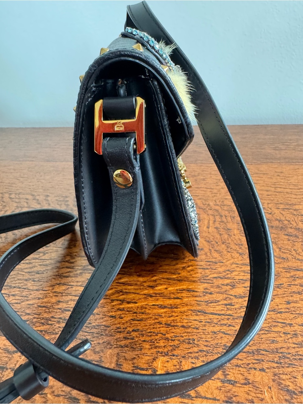 MCM Patricia Embellished Black Leather Crossbody/Shoulder Bag - Limited Edition - Picture 6 of 10